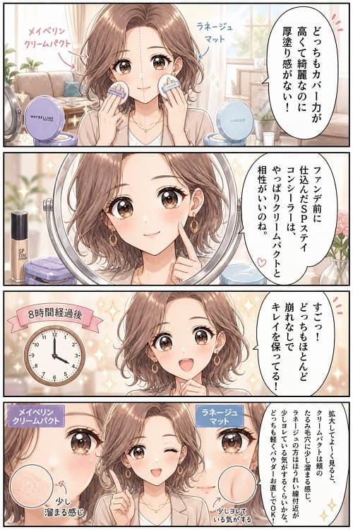 漫画「クリームパクトとラネージュ マットの違い」